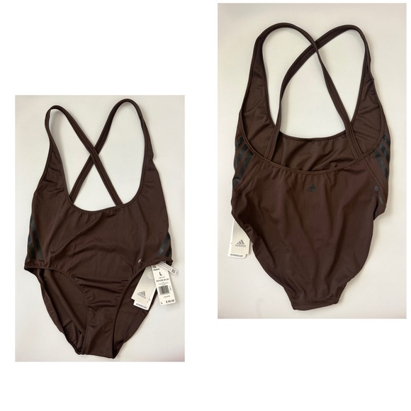 NWT adidas Train Icons 3 Stripe Leotard WMN Sz L - Picture 2 of 9